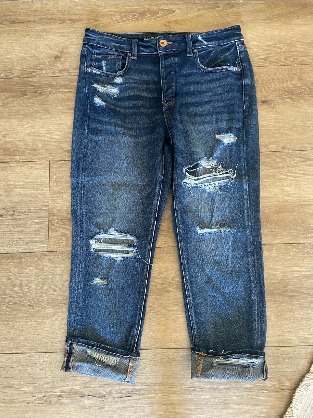American Eagle Outfitters Distressed Dark Blue Tomgirl Jeans